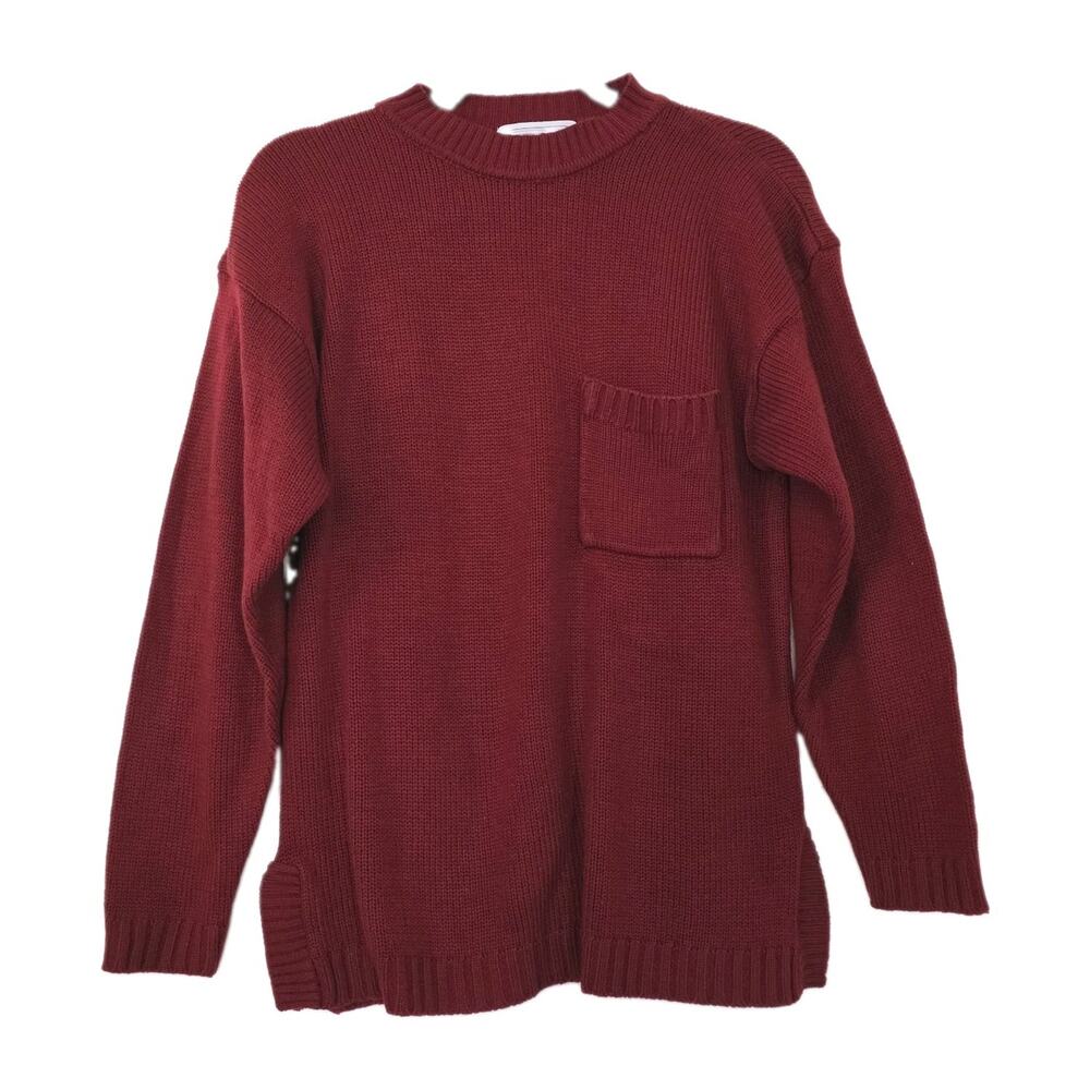 Vintage Red Pocket Sweater Women M Classic Crew Neck Minimalist Capsule Wardrobe